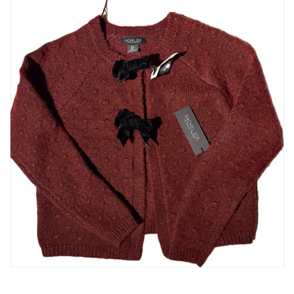 Rachel Zoe Women's Burgundy Cardigan with Black Bow Details